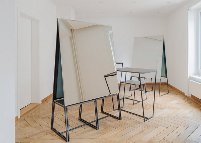 Raum404 creates freestanding mirrors and furniture for Zurich hair salon