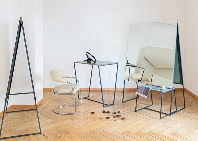 Raum404 creates freestanding mirrors and furniture for Zurich hair salon