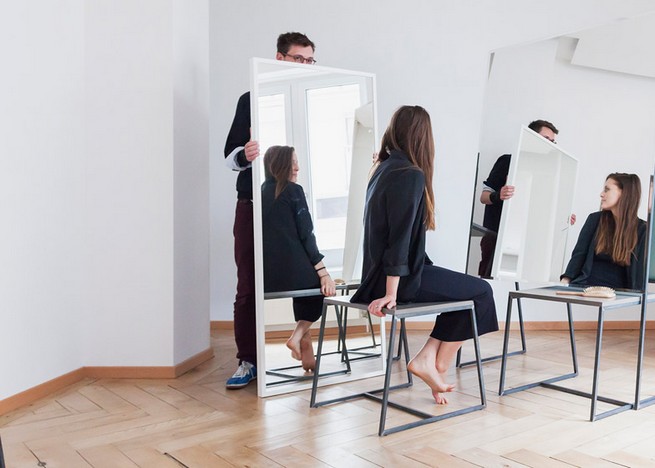 Raum404 creates freestanding mirrors and furniture for Zurich hair salon