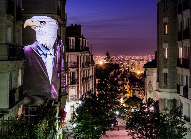 A safari of smartly-dressed wildlife on the streets of Paris projected by Julien Nonnon