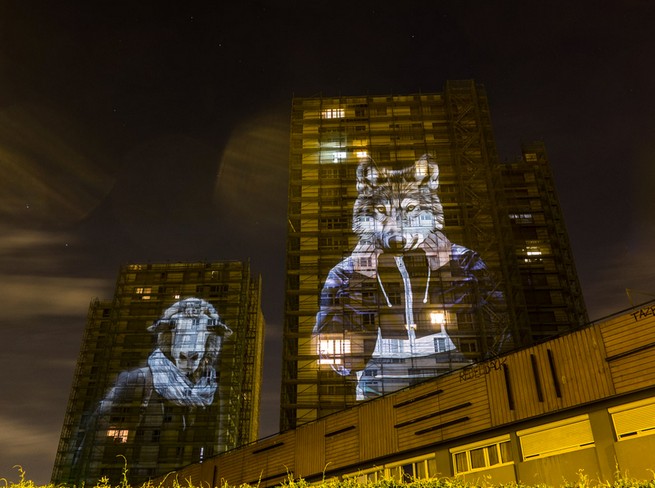 A safari of smartly-dressed wildlife on the streets of Paris projected by Julien Nonnon