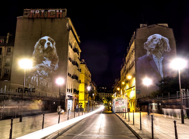 A safari of smartly-dressed wildlife on the streets of Paris projected by Julien Nonnon