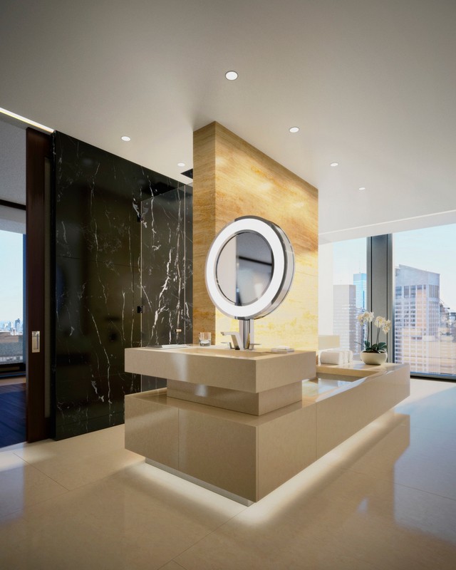 luxury bathrooms overlook the city skyline