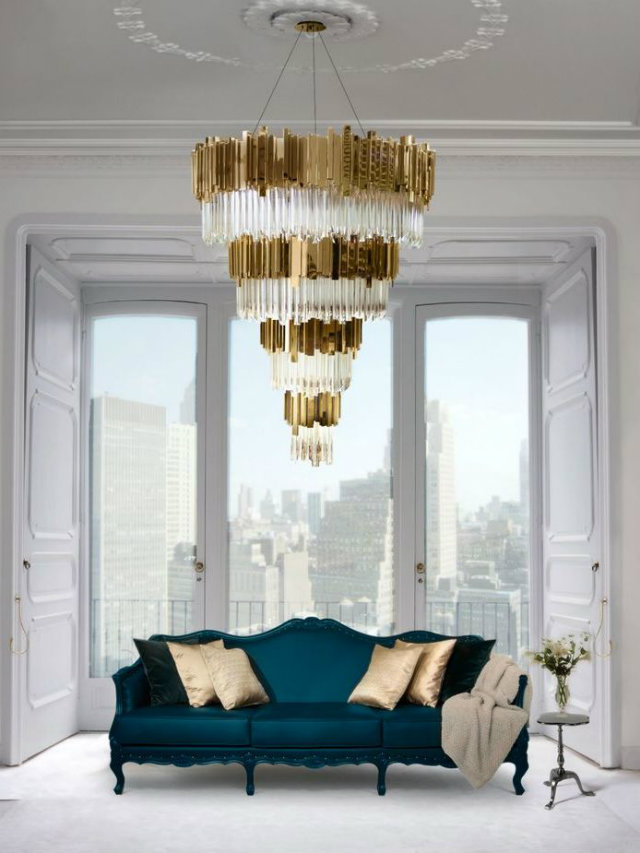 Hanging Light. The World of Chandeliers  Hanging Light Inspiration. The World of Chandeliers Glass golden metal chandelier green couch