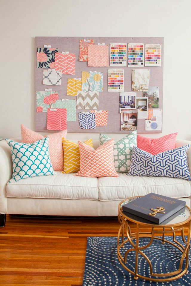 colours and patterns Mix Your Fabrics, Colours and Patterns with No Fear Mixed fabrics pillow patteerns pastel colours sample board