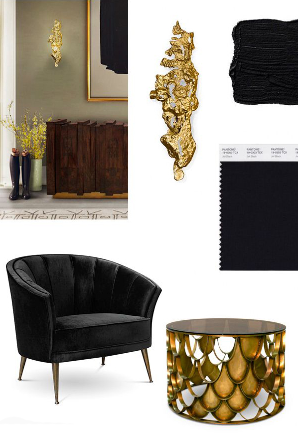 BLACK & GOLD Mood Board for a Stylish Living Room gold black mood board ideas