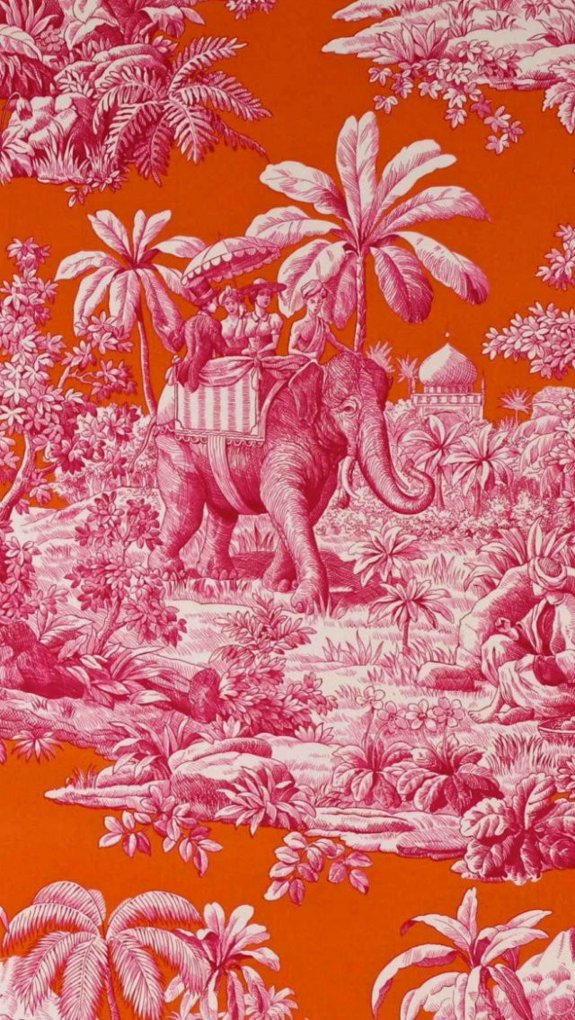 Ancient vs. Modern Looks. Toile de Jouy Revisited toile de jouy Classic vs. Modern Looks: the Toile de Jouy Revisited toile de jouy orange pink elephant