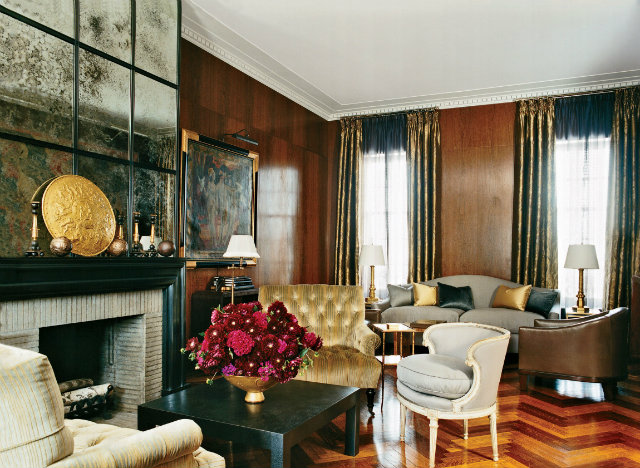 Stephen Sills Associates-Living Room with antiqued mirror and firplace wall stephen sills 2016 AD 100 LIST- Stephen Sills Associates 8 Stephen Sills Living Room with antiqued mirror and firplace wall