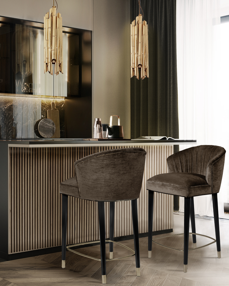 Dining Room and Kitchen Design Elegant, Modern & Practical Decor  brown velvet counter stool dining room and kitchen design Dining Room and Kitchen Design: Elegant, Modern & Practical Decor Dining Room and Kitchen Design Elegant Modern Practical Decor 1 brown velvet counter stool