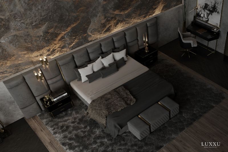 Modern Bedroom and Closet Design Sophisticated & Timeless 2 grey velvet headboard modern bedroom and closet design Modern Bedroom and Closet Design: Sophisticated & Timeless Modern Bedroom and Closet Design Sophisticated Timeless 2 grey velvet headboard