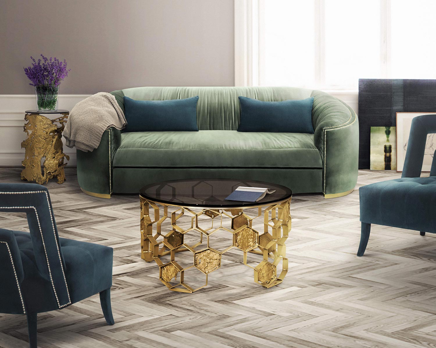 BRABBU wales sofa naj bold armchai cay side table karla chacon Karla Chacon: Glamorous Modern Interior Design Ideas brabbu karla cachon manuka center table