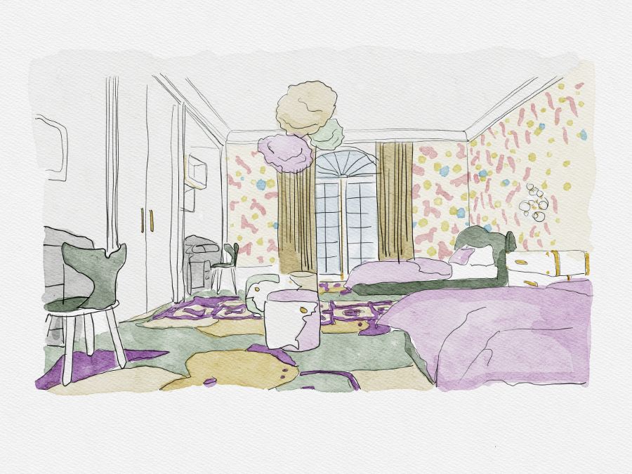 Children's Bedroom and Bathroom, neutral children's bedroom design, children bedroom, bedroom rug, white wall light, white nightstand, cloud suspension light children's bedroom and bathroom Children’s Bedroom and Bathroom: Uncover Wonderland Modern Design Childrens Bedroom and Bathroom Uncover Wonderland Modern Design 1