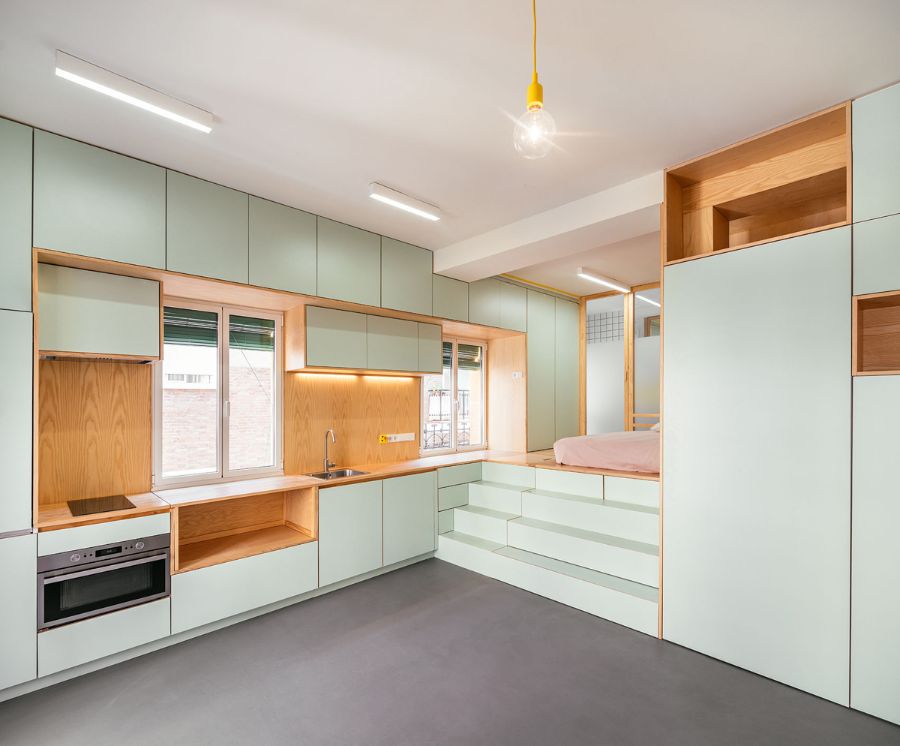 stair, cabinets, stove, sink, window elli Elli Modern Interior Design Elli Modern Interior Design1 1 1