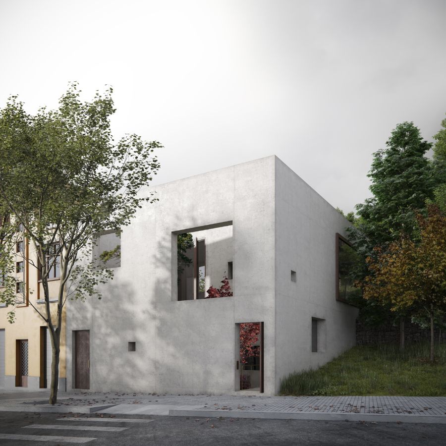 minimal grey house, trees mesura Mesura: Get Inspired With Innovative Interior Designs Get Inspired By Mesura Innovative Interior Designs1 14 1