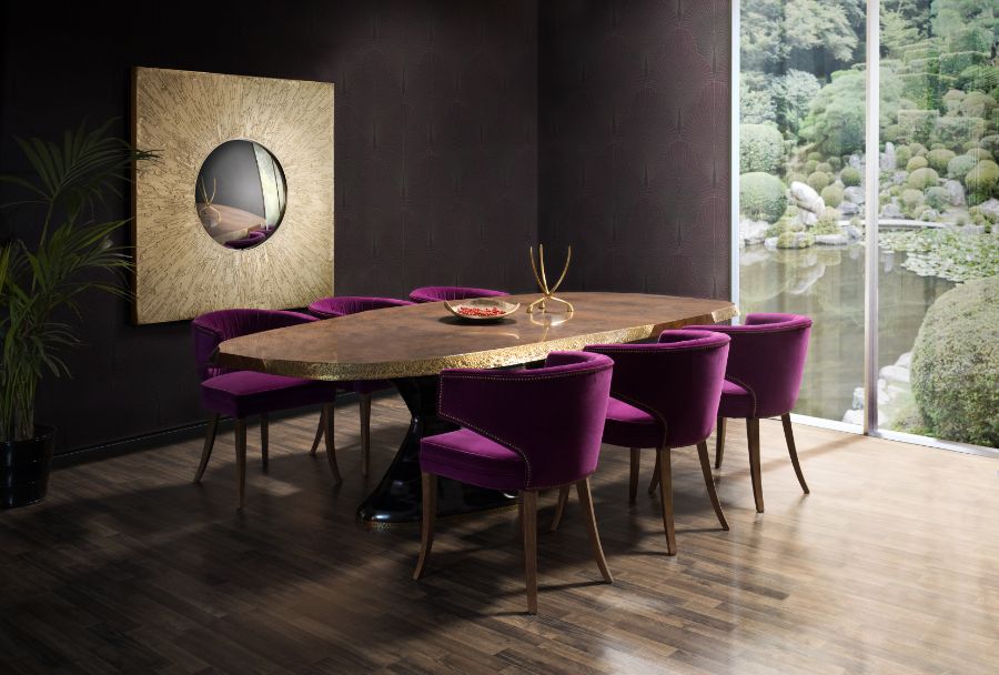 open space dining room design with wood rectangular dining table and pink velvet dining chairs modern dining room Modern Dining Room: Rectangular Dining Tables & Velvet Dining Chairs Modern Dining Room Ideas Rectangular Dining Table and Velvet Dining Chairs 2