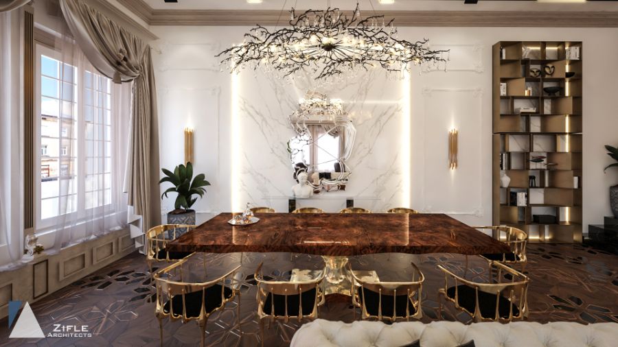 retangular wood dining table with gold and black dining chairs modern dining room tables Modern Dining Room Tables for Your Modern Midcentury Dining Room Design Modern Dining Room Tables for Your Modern Midcentury Dining Room Design 7