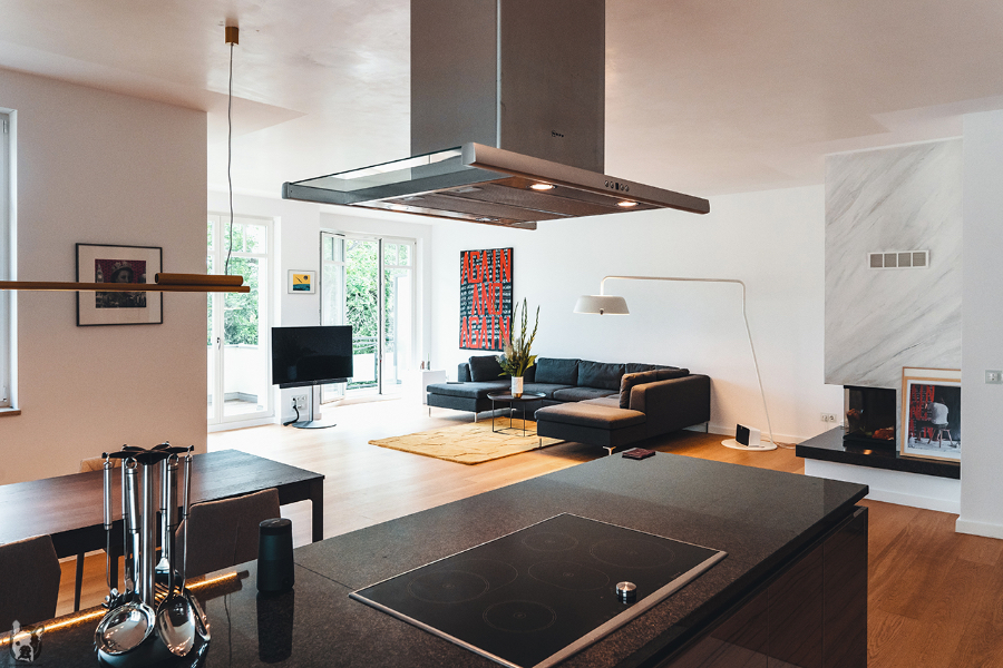 Otto Von Berlin-Interior Design Apartment Berlin Grunewald open space kitchen, living room and dinning room. All decorated with darker tones  otto von berlin Otto Von Berlin-Interior Design Otto Von Berlin ap blog