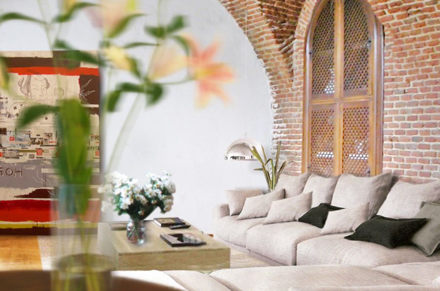 Big sofa, crean and dark cushions, flowers estudio marcos mela Estudio Marcos Mela Playful Designs Estudio Marcos Mela Playful Designs1 6 1