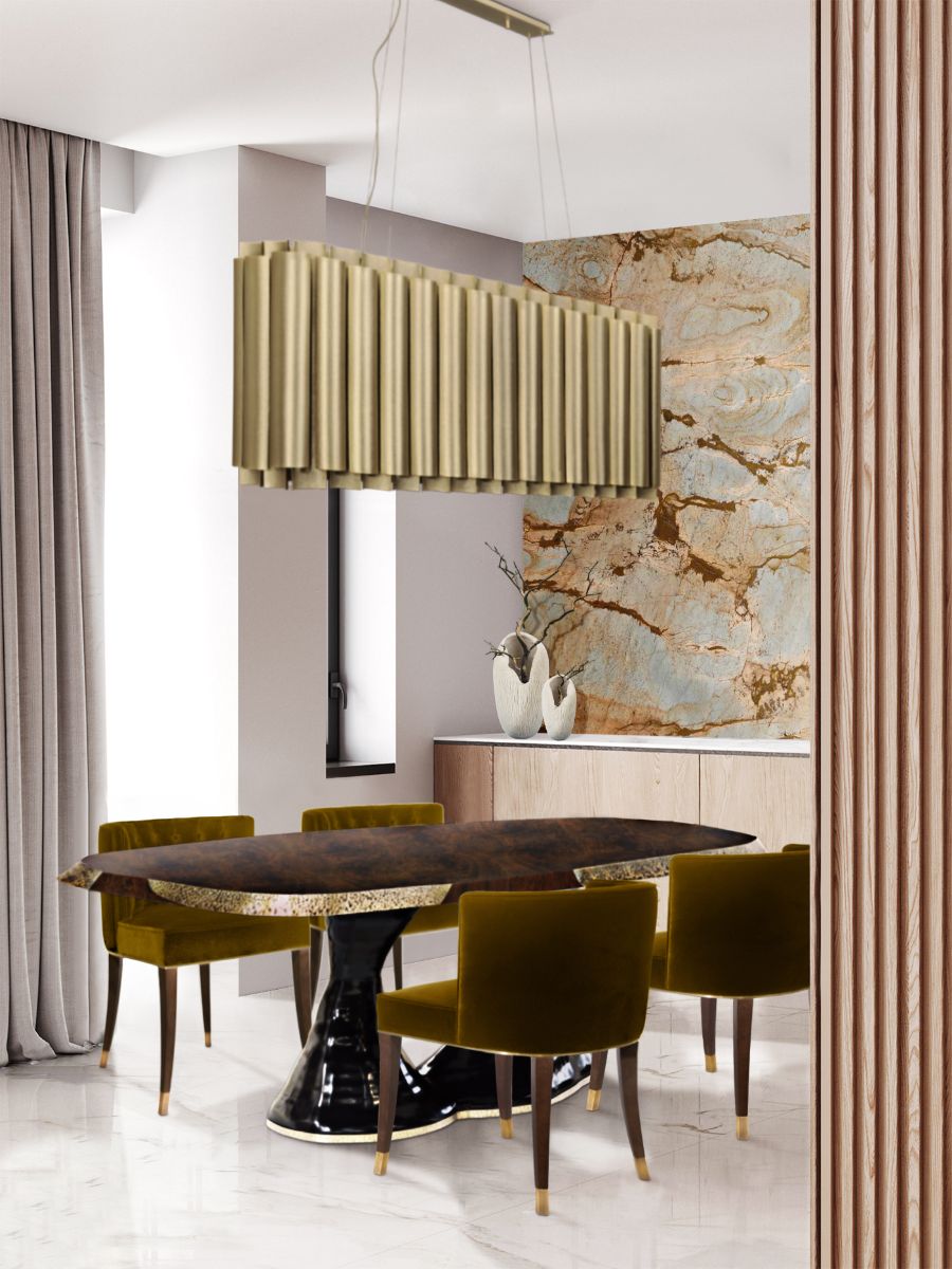 light-filled dining room design with oval wood dining table and brown velvet dining chairs incredible dining room ideas Incredible Dining Room Ideas To Create The Perfect and Unique Style Incredible Dining Room Ideas To Create The Perfect and Unique Style 5