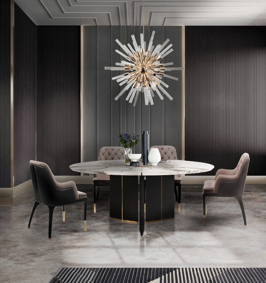 modern contemporary dining room with round dining table and grey dining chairs incredible dining room ideas Incredible Dining Room Ideas To Create The Perfect and Unique Style Incredible Dining Room Ideas To Create The Perfect and Unique Style 8 1