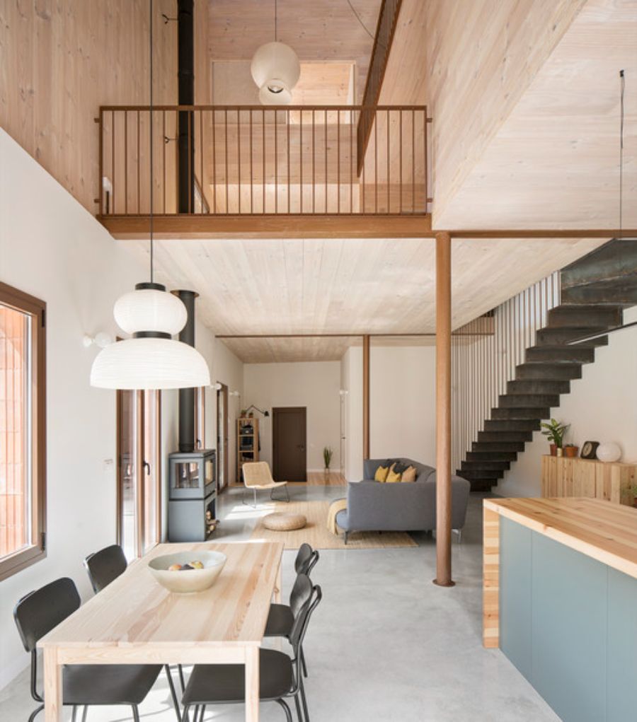 Stairs, dining table, dining chairs, grey sofa, white suspension lamp nook architects Nook Architects Best Interior Designs Nook Architects Best Interior Designs1 5 1