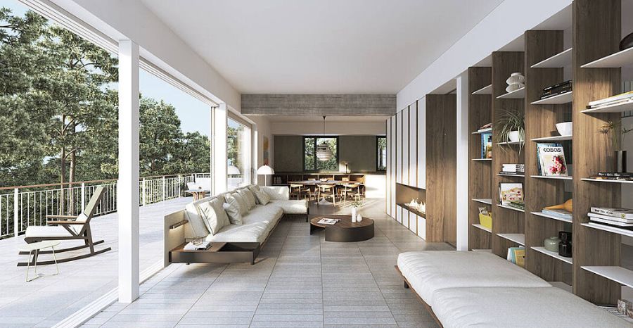 library, white sofa, brown center table, fireplace, decorative elements nook architects Nook Architects Best Interior Designs Nook Architects Best Interior Designs1 8 1