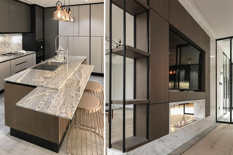 Kitchen with marble counter and some custom counter stools. cherwell Cherwell – Best Interior Design Inspirations Webp