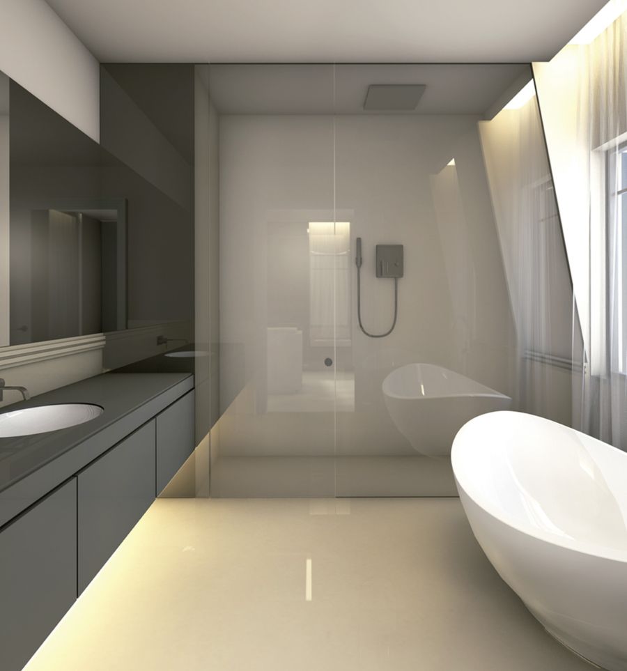 bathroom with white bathtub and black vanity sara folch Sara Folch Modern Style Inspiration Sara Folch Modern Style Inspiration1 4 1