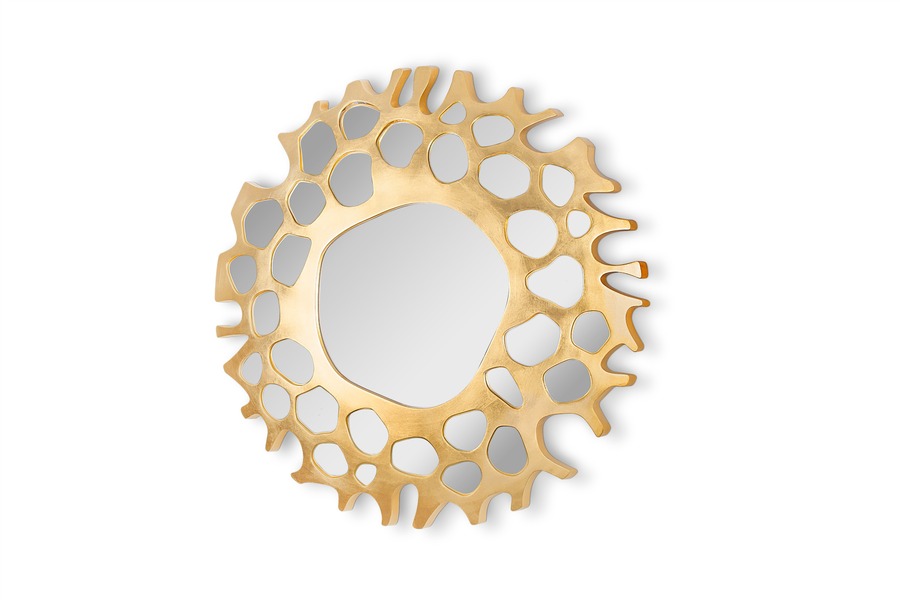 mirror with golden leaf inspired by the sun