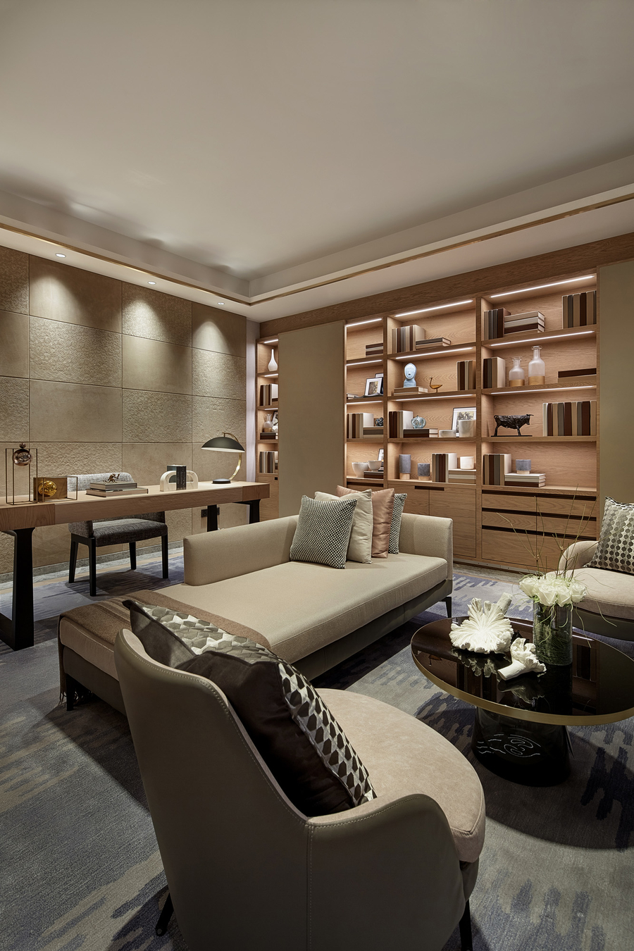 A office furnished with bespoke upholstery, a custom rug and some custom tables. aedas Aedas – Modern Interior Design Ideas Webp