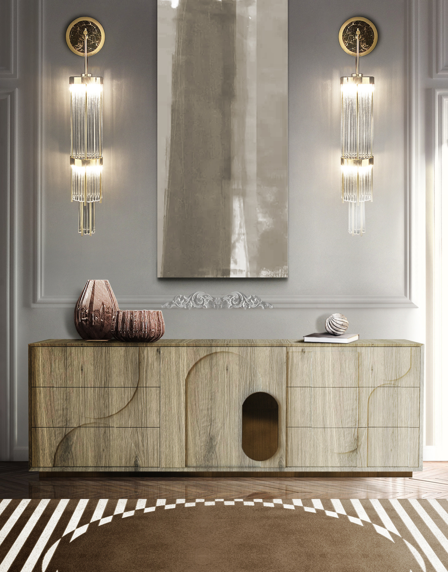 contemporary hallway design with big rectangular mirror and earth-inspired console the best modern consoles The Best Modern Consoles for Hallways and Entryways CL boma sideboard