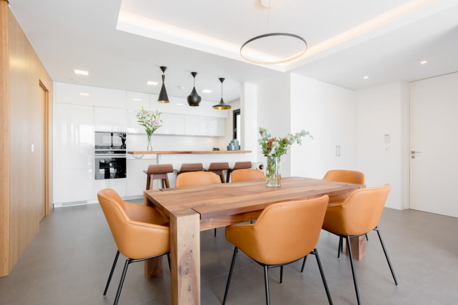 dining room with orange chairs and wooden table pietan Pietan Design Modern Style Inspirations Pietan Design Modern Style Inspirations1 1 1