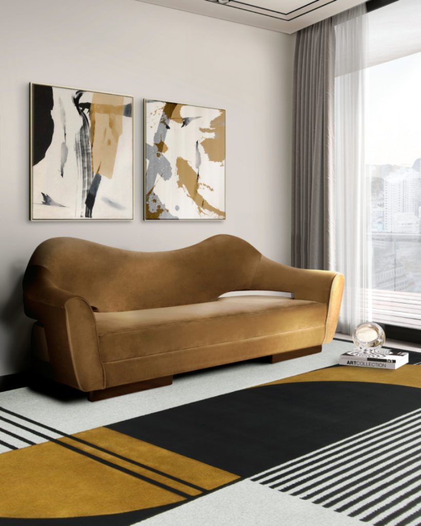 brown sofa, geometrical rug pietan Pietan Design Modern Style Inspirations Pietan Design Modern Style Inspirations1 8 1 819x1024