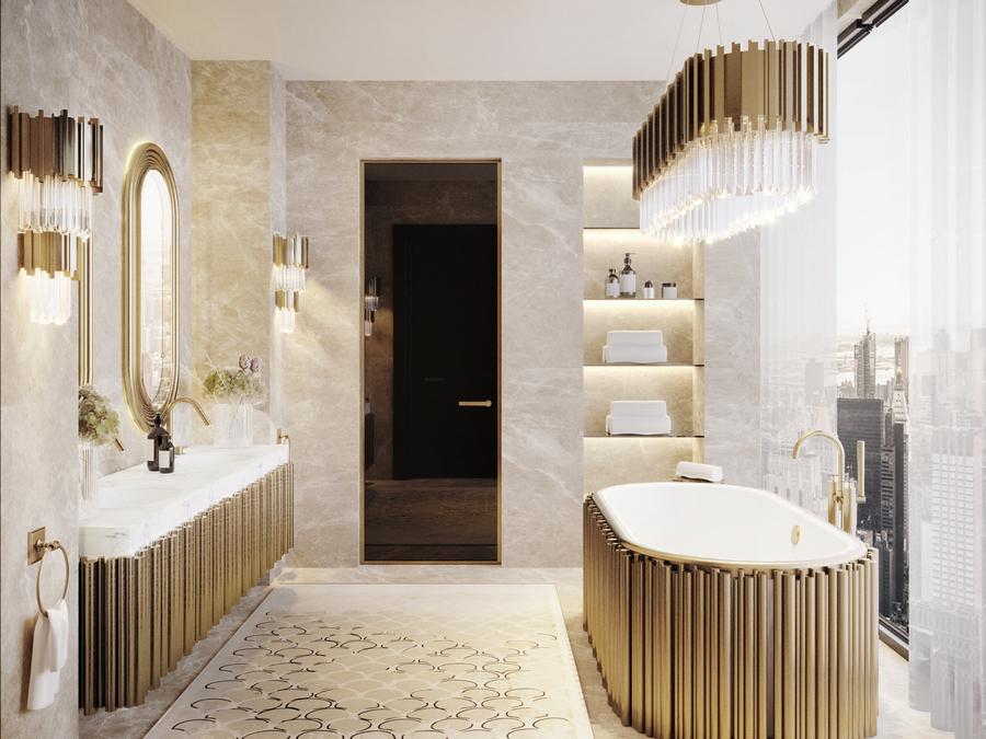 bathroom of the opulent empire penthouse master bathroom modern design Master Bathroom Modern Design Inspiration by the Empire Penthouse WC Bed NY 03 1