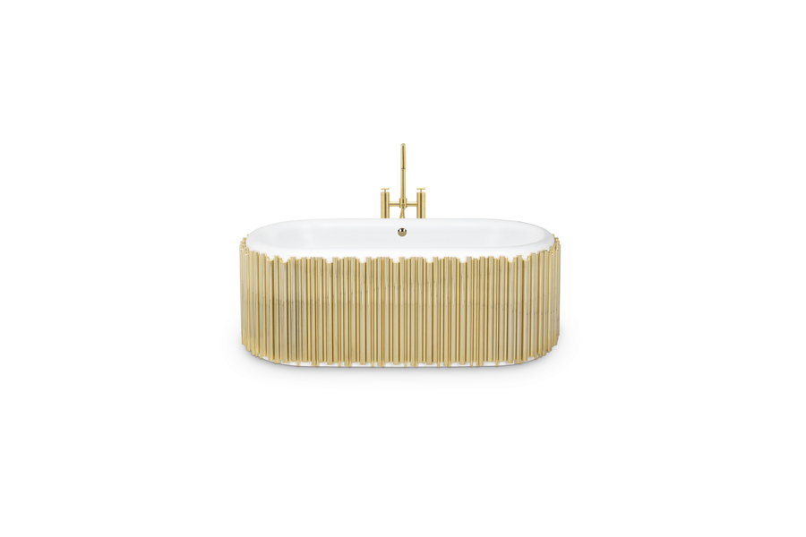 oval bathtub in gold and white tones master bathroom modern design Master Bathroom Modern Design Inspiration by the Empire Penthouse symphony oval bathtub 1 HR 1 1