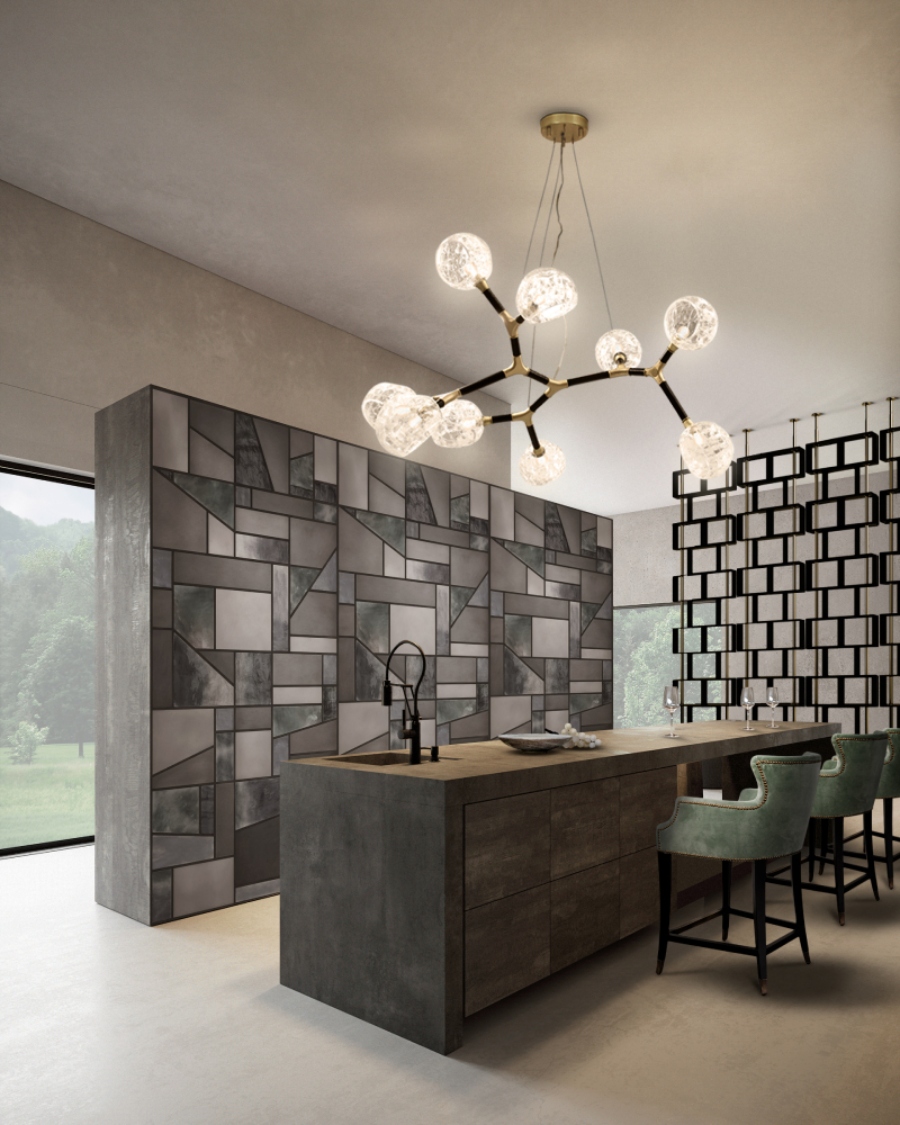 Modern Residential Projects by Jeff Schlarb modern residential projects Modern Residential Projects by Jeff Schlarb BB DUKONO COUNTER STOOL HANOI SCREEN HORUS IRREGULAR SUSPENSION LIGHT 1 2