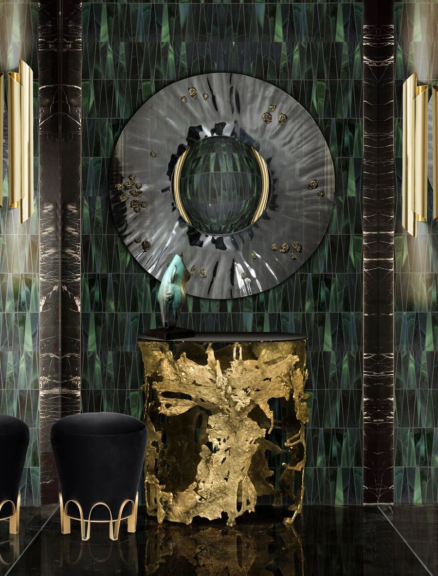 modern hallway design in green and golden details hallway design Hallway Design: Take it into account! Hallway Design Take it into account 3