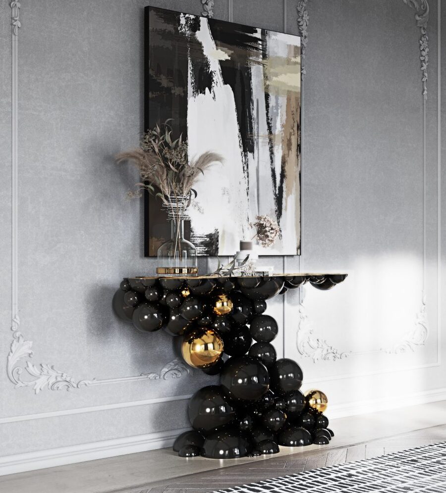 modern console tables with black bubble console modern console How to Guide to Style a Modern Console How to Guide to Style Modern Consoles 5