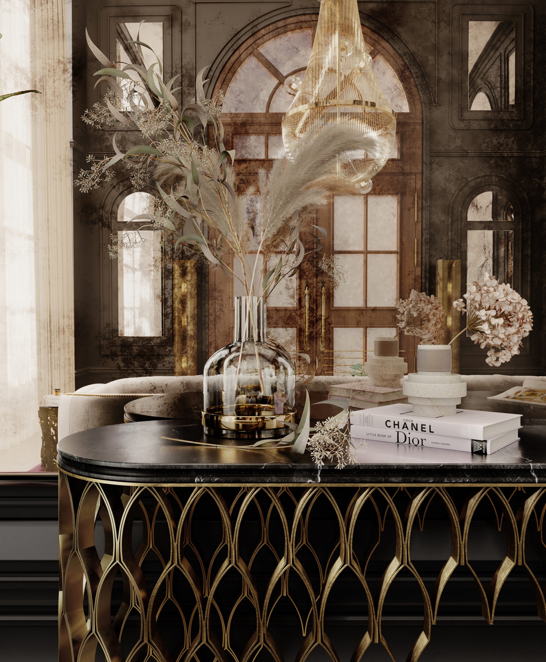 Timeless Console Tables: Elegant Designs for Modern Interiors console tables Timeless Console Tables: Elegant Designs for Modern Interiors BB 0224 Ambiente Dark 3D CAM10 copy 2 scaled