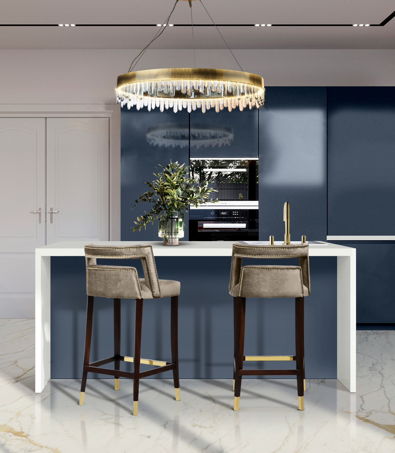 Stylish Lighting Ideas for Key Rooms in Your Home stylish lighting ideas Stylish Lighting Ideas for Key Rooms in Your Home BB NAJ COUNTER STOOL NAICCA SUSPENSION LIGHT PULSE THREE HOLE MIXER