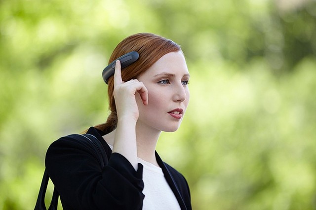 Headset transmits sound through the bones