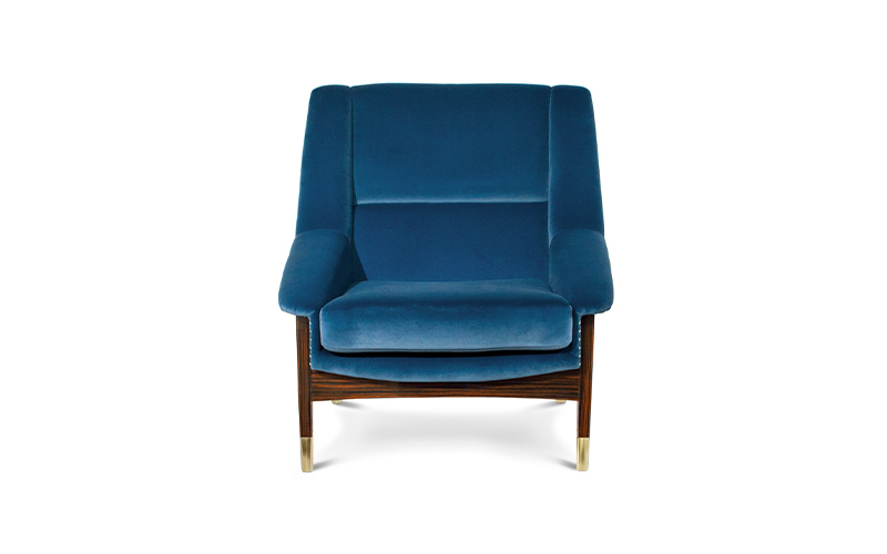 INCA Armchair Mid Century Modern Design by BRABBU recalls the Inca Empire in the shape of a velvet armchair.
