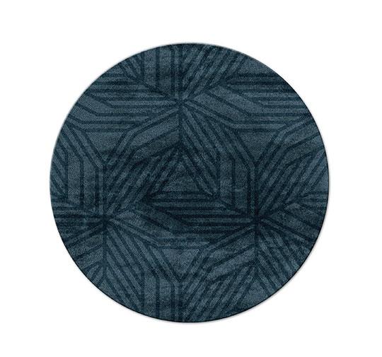 KAIWA Round | Blue Round Botanical Silk Rug by BRABBU