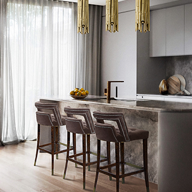 Modern Kitchen with Naj Bar Chair and Saki Pendant
