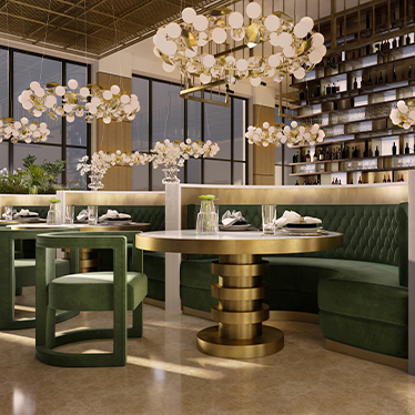 RUKAY BOLD ARMCHAIR, BOURBON ROUND SOFA,SHINTO ROUND DINING TABLE