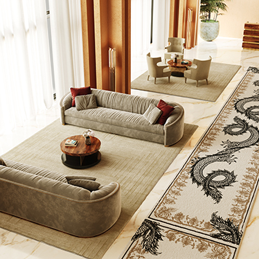 WALES Sofa, LALLAN II Center Table, SIKA Armchair, CYRUS Floor Light