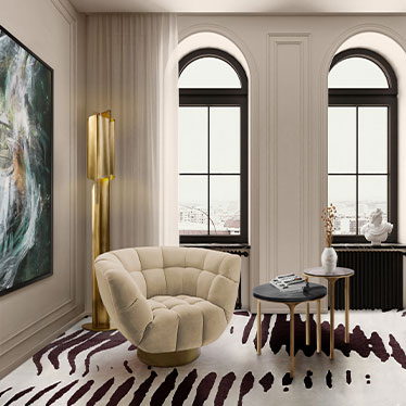 Essex Armchair, Luray Side Table, Cyrus Floor Light