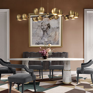 Agra II Dining Table, Oka Dining Chair, Horus Suspension Light, Nazca Sideboard