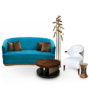 A fresh living room set is presented. Fresh colors and textured materials are in harmony to compose a contemporary living room décor. These are perfect suggestions for a home décor welcoming summer, as in vacations chalets next to the beach.